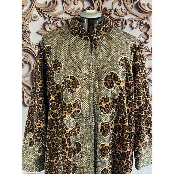 leopard print sequin Flames wild stage performance rock n roll Jacket Coat - Picture 2 of 10
